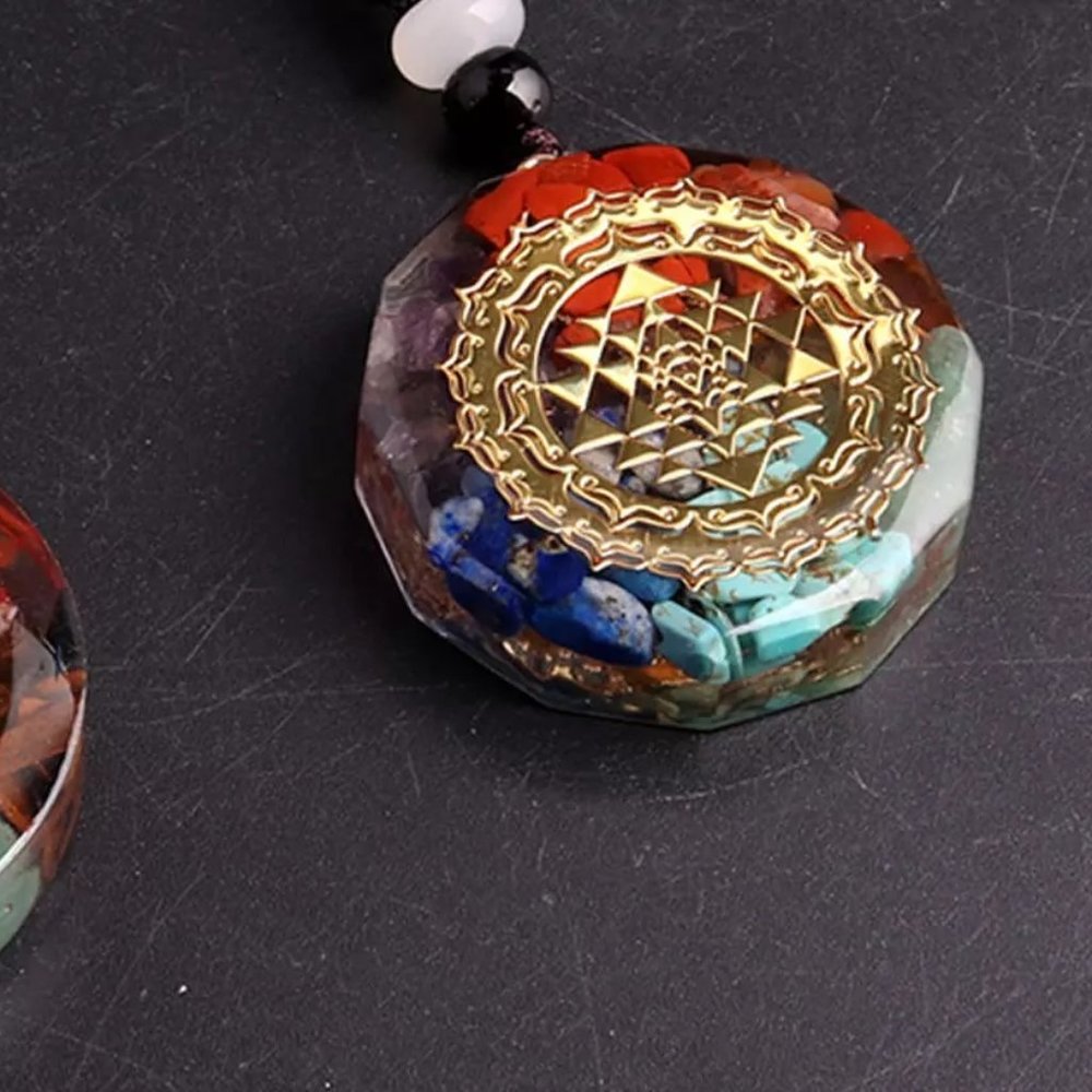 Beaded Chakra Necklace with 92.5% sterling silver chain and a wooden jewelry box - Picture 7 of 8